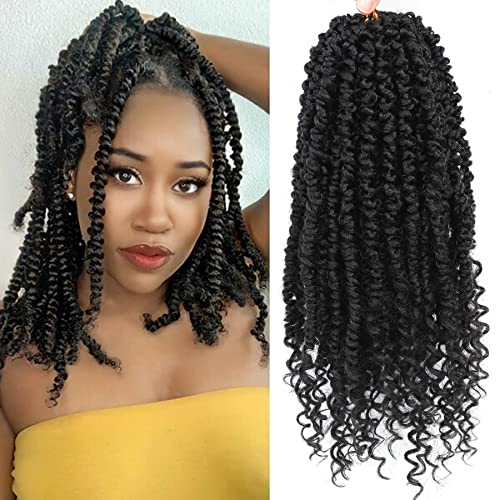 Passion Twist Crochet Hair,12 Inch 9 Packs Pretwisted Passion Twist Hair, Soft Pre Looped And Pre twist Crochet Hair For Women，Short Black Curly Crochet Braids(12",1B#)