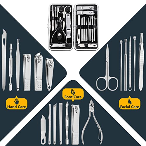 Manicure Set - Cuticle Remover Cream, 19Pcs Nail Clipper Pedicure Kit, Professional Grooming Kit with Black Luxurious Travel Case, Stainless Steel Nail Kit for Men Women, Gifts for Women