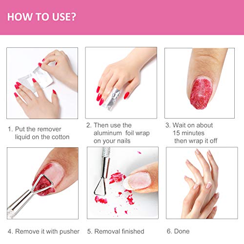 Gel Nail Polish Remover - Gel Polish Remover Wraps BTArtbox Nail Foil Wraps 200 Pcs Soak Off Gel Remover with 1 Pcs Cuticle Pusher for Removing Nail Polish at Home