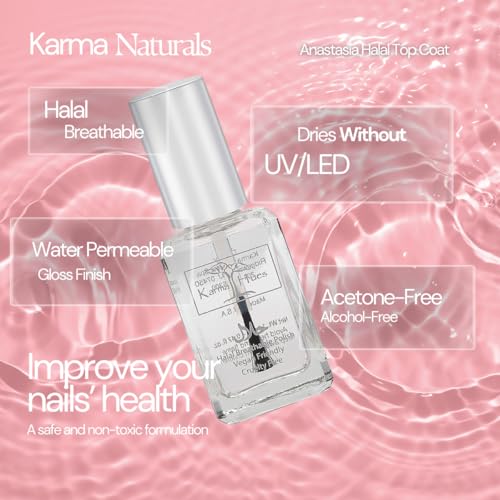 Karma Halal Certified Nail Polish- Truly Breathable Cruelty Free and Vegan - Oxygen Permeable Wudu Friendly Nail Enamel (Breathable Top Coat - ANASTASIA)