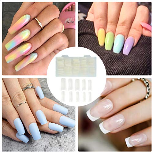 Acrylic Nail Tips 500pcs, French Fake Nails Natural False Nail Tips with Nail Clipper and Storage Case for Nail Art Salon and Home DIY (10 Sizes)