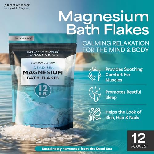 Aromasong Magnesium Flakes for Bath from The Dead Sea- 12 LB Resealable Pack Magnesium Chloride Flakes -Organic Bath Salt Muscle Relaxing Mineral Soak (Packaging May Vary)