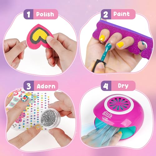 Kids Foot Spa & Nail Kit - Kids Spa Day Kit for Girls with Mask Foot Bath and Nail Dryer - Manicures Pedicure Toy Kit Nail Art Salon Girl Stuff - Christmas Birthday Gifts for 6 7 8 9 10-12 Year Old