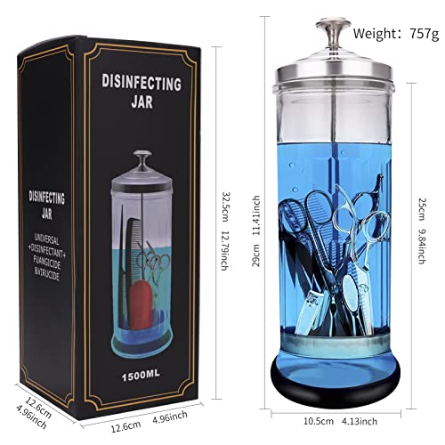 Disinfectant Sterilizer Jar - Durable Glass for Nail Tools and BarberShop Hair Stylist Tools (50 Oz /1500ml)