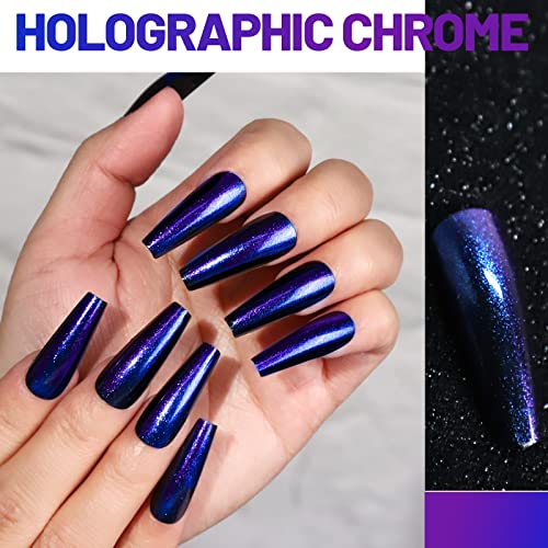 Teenitor Long Press On Nails, Chrome Press On Nails, 288pcs Long Coffin Ballerina False Nails, 12 Colors Full Cover Glue On Nails Holographic Metallic Mirror