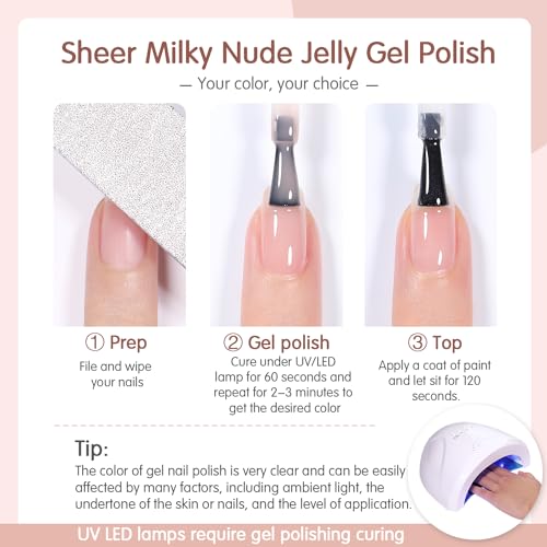 Jelly Nude Gel Nail Polish Set 6 Colors Neutral Sheer Light Pink Purple Gel Polish Kit Translucent Soak off Uv Nail Gel Diy Manicure 2024 New Nail Trend Nail Polish Gift
