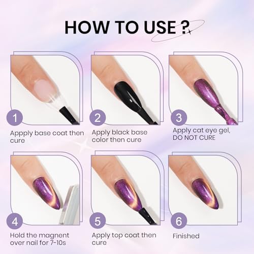 12 Colors Cat Eye Gel Polish with Magnetic Stick, Chameleon Magnetic Gel Polish Kit Trible Colors Effect Galaxy Cateyes Nail Polish Gel Collection Home DIY Manicure for Women Girl