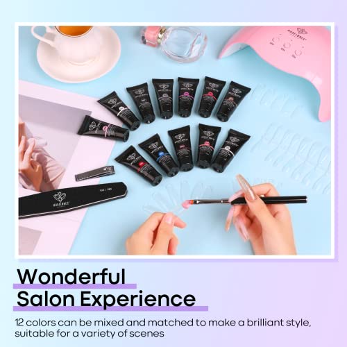modelones 12 Colors Poly Nail Extension Gel Kit Pink Black White Red Glitter All Seasons Classic Colors Builder Nail Gel Set Holiday Manicure DIY Design Salon at Home Beauty Gifts