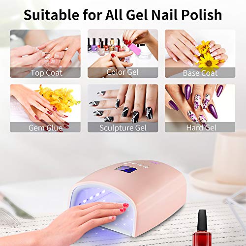 48W Rechargeable UV LED Nail Lamp,Cordless Professional Gel Nail Lights Nail Art Manicure Tools for Home and Salon (Pink)