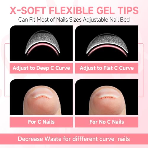 UNA GELLA Short Almond Nail Tips Thicker X-Soft Flexible Gel Nail Tips Pre-Etched 330PCS Full Cover Short Acrylic Fake Nails Strength Nails for Press on Nail Extensions DIY Salon 15 Sizes