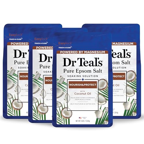 Dr Teal's Epsom Salt Magnesium Soak, Nourish & Protect with Coconut Oil, 3 lbs (Pack of 4)