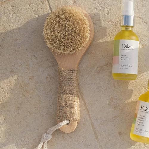 Esker Dry Brush: Skin Exfoliating Full Body Brush for Better Circulation and Energy Flow, Made with Natural Tree Wood, Perfect for Bathing or Shower Routine