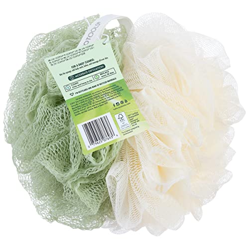 EcoTools Green 2-in-1 EcoPouf, Dual-Sided Shower Loofah Exfoliates & Cleanses Skin, Made of Recycled Netting, Removes Dead Skin, Eco-Friendly Bath Accessory, Cruelty-Free, 6 Count (60g)