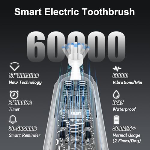 2025 New Sonic Electric Toothbrush for Adults - Vibration 60,000 VPM & 73° Oscillation Rechargeable Electric Toothbrush, 50+ Days Battery Life, 3 Modes, 2-Minute Timer, 3 Brush Heads, Black