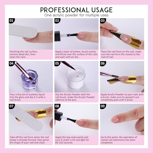 Acrylic Nail Kit with Drill: 20g Clear White Pink Acrylic Powder and Liquid Beginners Set - Professional Brushes Nail Tips Nail Supplies - Full Tools Extensions Starter for Women Home & Salon