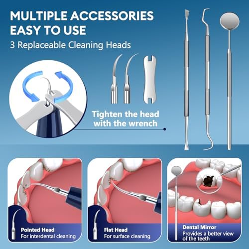Plaque Remover for Teeth, Teeth Cleaning Kit with LED Light and 5 Adjustable Modes Teeth Cleaner, Blue