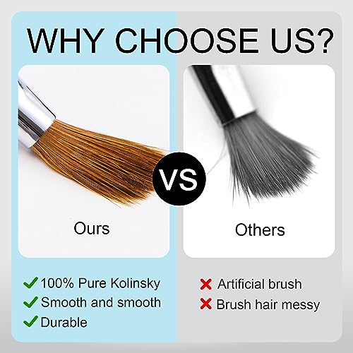 3Pcs 3D Nail Brushes Set Size 2 4 5, Kolinsky Hair Acrylic Flower Nail Art Brush, Art Design & Polish Mistake Cleaning Manicure Tools for Women Acrylic Application, Silver