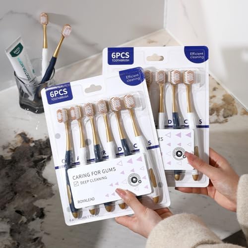 Upgraded Adult Wide Head Soft Hair Manual Gingival Cleaning Toothbrush, Adult Manual Toothbrush Set (6 Pieces Per Box), All-Round Care of Teeth and Gums, Stylish Appearance (1 Set)