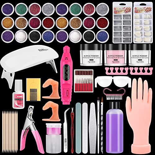 Practice Hand for Acrylic Nails Kit, Fake Hand for Nail Practice Mannequin Hand, Nail Training Finger Kit Set Professional Acrylic with Everything, Nail Starter Kit for Beginners with Drill UV Light