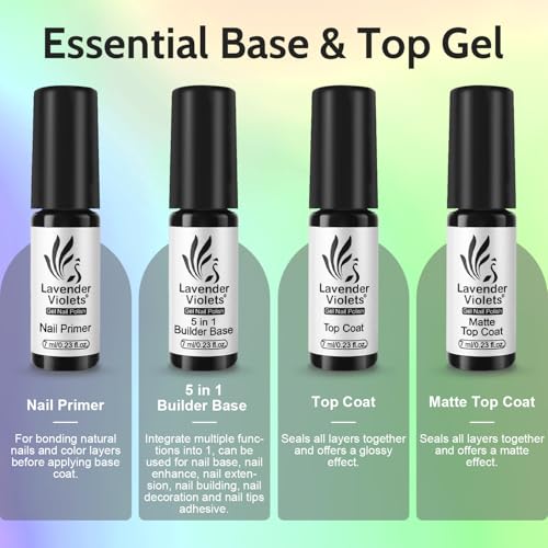 Lavender Violets 49 PCS Gel Nail Polish Set, 45 Colors Cat Eye Reflective Glitter Gel Polish with Nail Primer, Base Coat, Glossy & Matte Top Coat Jelly Nude Red Brown Gifts for Women