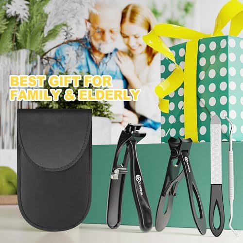 Nail Clippers for Seniors, CLPPNA Wide Jaw Fingernail Clippers and Angled Head Toenail Clippers for Thick Nail, 4 Pack Professional Nail Clippers for Men, Women&Pregnant, Black