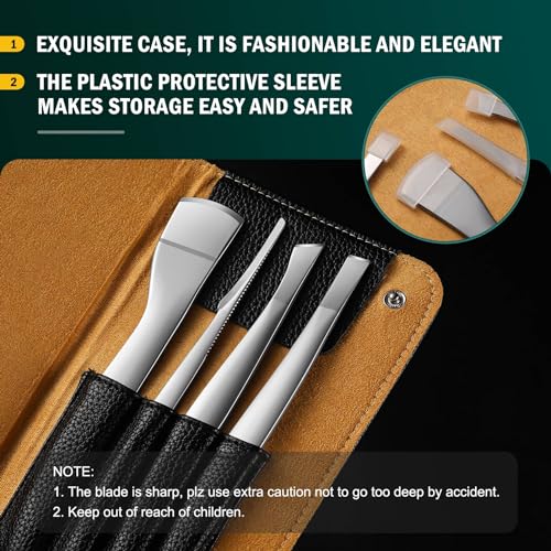 FVION Professional Pedicure Knife Set, 4PCS Ingrown Toenail Removal Blades Kit, Stainless Steel Callus Shaver Foot Blades - Silver