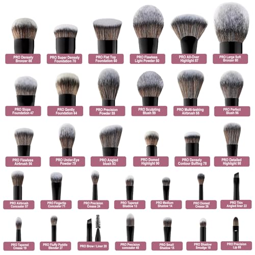 Bueart Design 32Pcs PRO Grade Makeup Brushes Set with Super large Holder, Premium Ultra-soft Synthetic Foundation Contour Powder Blush Concealer Eyeshadow Classic Black Make up Brush