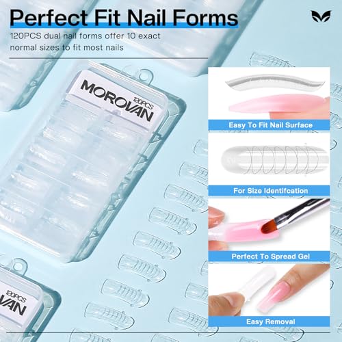 Morovan Poly Gel Slip Solution - 4oz Slip Solution for PolyGel Nails Anti-Stick Extension Gel Kit with Base Coat Top Coat Nail Cleaner Dual Nail Forms