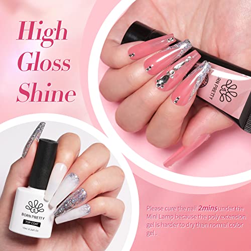 BORN PRETTY Poly Nail Extension Gel Kit-6 Colors Poly Nails Gel Kit Nude Clear Jelly Pink All In One Kit Builder Glue Gel with Nail Lamp Base Top Coat Set Nail Forms French Manicure Set for Beginner Starter DIY at Home Mother's Day Gifts