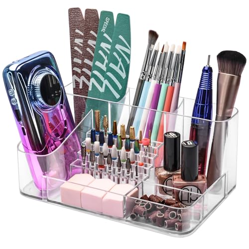 CGBE Nail Drill Holder, 28 Holes Transparent Acrylic Nail Drill Bit Holder, Professional Nail Tools Organizer and Storage Box Case