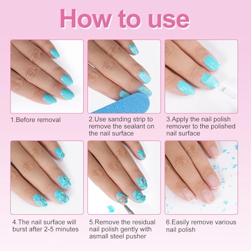 Gel Nail Polish Remover, (2PCS) Professional Gel Polish Remover for Nails, No Need for Foil, Quick & Easy Polish Remover In 2-5 Minutes, 0.5 Fl Oz