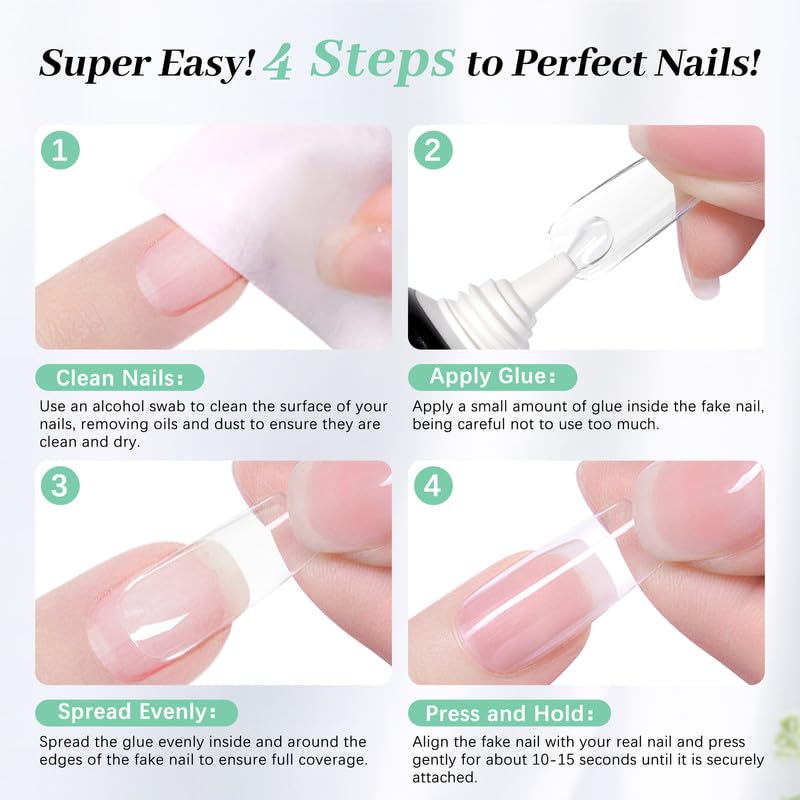 Nail Glue for Press Ons, 10s Fast-Drying No U V Light Needed - Upgrade Super Strong Semi Solid Nail Glue Last Up to 28+ Days & Easy to Remove, 10g*2 High Capacity Suitable for Fake & Acrylic Nail Tips