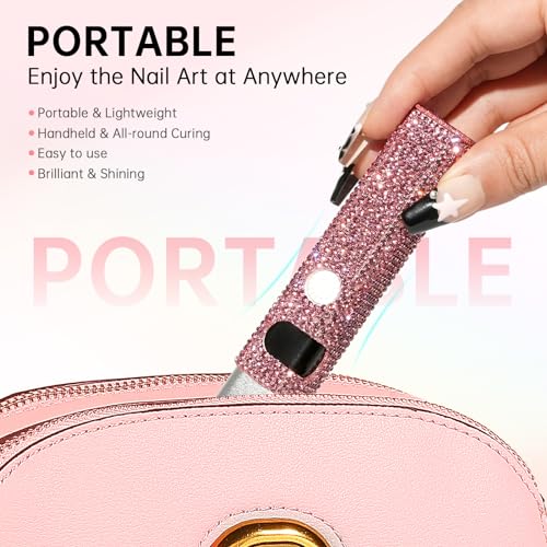 Flash Cure Handheld UV Light for Gel Nails Mini LED Nail Lamp Rechargeable Portable Nail Dryer Fast Curing DIY Pink Diamond