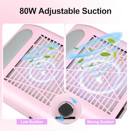 CoFashion Nail Dust Collector for Acrylic Nails Vacuum Machine, 80W Adjustable Vacuum, Electric Nails Filter for Manicure Nail Fan Dust Collector