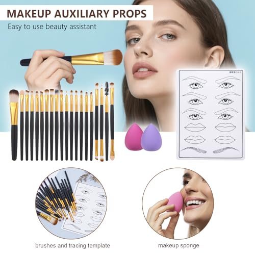 Makeup Kit for Women Full Kit、 Makeup Sets for Teens、 Multipurpose Makeup ，eyeshadow、 liquid foundation,Loose powder,Eyebrow pencil,4-color lip gloss set