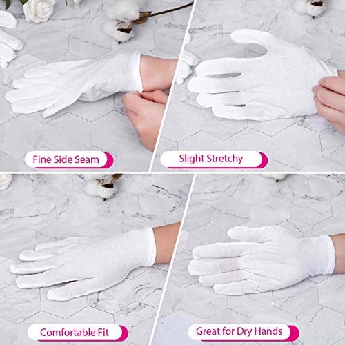 20 Pairs Cotton Gloves for Dry Hands, Paxcoo White Cotton Gloves for Eczema, Cosmetic Moisturizing and Jewelry Inspection, Medium Size