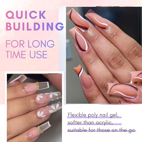 Makartt Poly Nail Gel Set Clear Nude Pink 2PCs 50ML Gel Builder for Extension Natural-Looking Nail Strengthener 3D Diy Hard Gel Manicures Home Salon