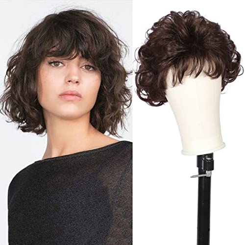 Kalyss Dark Brown Short Curly Wavy Wig with Hair Bangs 100% Imported Premium Synthetic Fashion Brown Hair Wigs for Women (Brown)