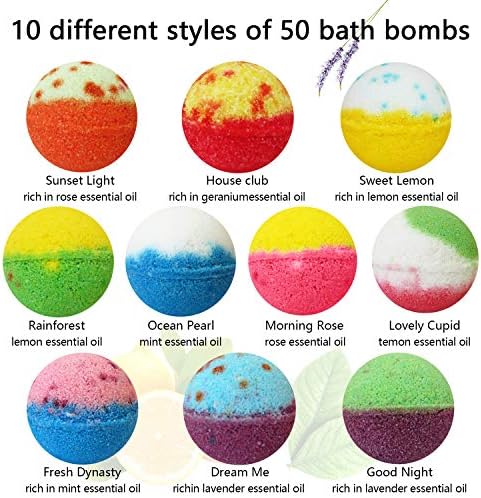 Bath Bombs Gift Set, 50 Handmade Bulk Bath Bombs for Kids, Women, Men, Wonderful Fizz Effect Bath Gift for Valentine's Day, Christmas & Any Anniversaries