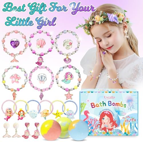 Bath Bombs for Girls Kids with Surprise Inside, 20 Pcs Fun Princess Fizzy Bath Bomb with Jewelry Toys, Mermaid Gifts for Daughter Granddaughter Niece, Girls Gift Set for Birthday Christmas