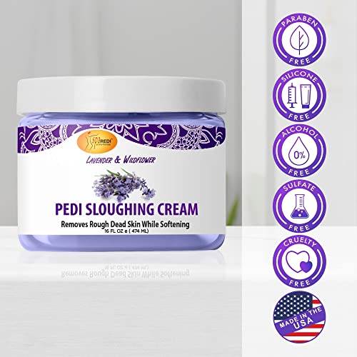 SPA REDI - Foot Cream, Sloughing Lotion, Lavender and Wildflower 16 Oz - Pedicure Massage Foot Care for Dry Cracked Feet, Scrub Gently, Exfoliating, Smooths and Eliminates Buildup of Dead Skin