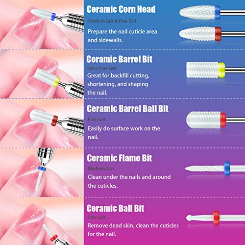 25Pcs Nail Drill Bits Set: 3/32 Tungsten Carbide Ceramic Diamond Cuticle Safety Professional Drill Bits Nail Tech with Pink Holder Case & 50Pcs Sanding Bands for acrylic gel Remover Manicure Pedicure