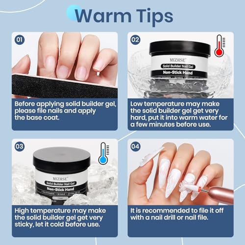 MIZHSE 100g Solid Builder Gel for Nails, Large Capacity Clear 3D Sculpting Gel for Nails, Non-sticky Hand Building Carving Modeling Hard Nail Extension with Silicone 3D Mold Nail Art Salon