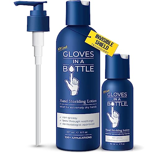 Gloves In A Bottle Non Greasy Healthcare Workers Hand Creams – Hand Cream for Nurses – Silicone Glove Cream – Water Resistant Dry Cracked Hands Treatment – Relief for Eczema – 2 oz & 8 oz with Pump