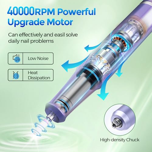 Nail Drill Electric File: DEDNMSCA Sparkly Professional Nail Drill Kit, 40000RPM E-File Machine with 12 Drill Bits for Acrylic Nails Remove Nail Gel Polish Manicure for Salon Home, Diamond