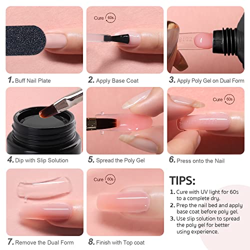 GAOY Poly Nail Extension Gel Kit of 4 Colors with Top Coat Base Coat Dual Forms and Tools Nail Enhancement All-in-One Builder Gel French Manicure Kit