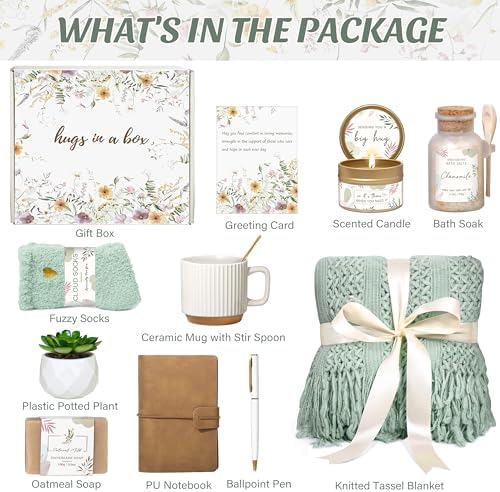 Gifts for Women, Get Well Soon Self Care Package Box, Sending Hug Baskets Thinking of You Gift for Women Her New Mom Best Friend Birthday (Sage Green)