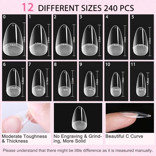 LAVENDER VIOLETS Gel Nail Kit 240 Pcs Short Almond Nail Tips Extension, 21 Gel Colors with Portable U V Light, Nail Glue Base/Glossy/Matte Top Coat for Women Girls VC17