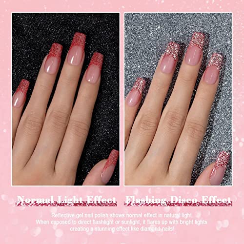 RARJSM Reflective Glitter Nail Art Gel Liner Flash Diamond Painted Gel Nail Polish 12 Colors 5ml Sparkle Silver Brown Hot Pink Green Black Pigment UV LED Soak off Curing Requires for Nail Design