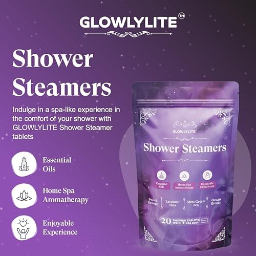 Shower Steamers Aromatherapy | 20 Pack Shower Steamers for Women & Men, Essential Oils for Stress Relief, Self Care, Gifts for Mom, Birthday, Stocking Stuffers & Christmas (Purple)
